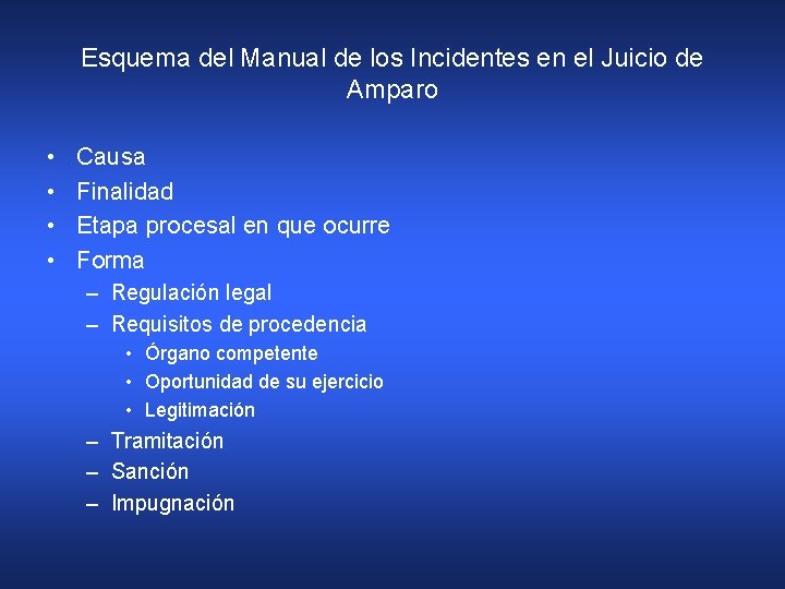 Esquema del Manual de los Incidentes en el Juicio de Amparo • • Causa