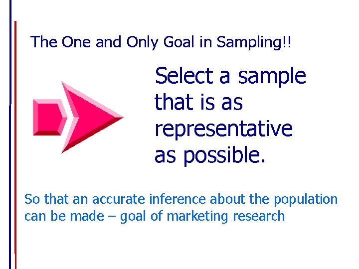 The One and Only Goal in Sampling!! Select a sample that is as representative