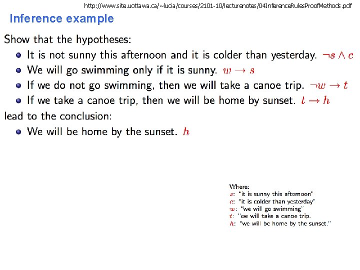 http: //www. site. uottawa. ca/~lucia/courses/2101 -10/lecturenotes/04 Inference. Rules. Proof. Methods. pdf Inference example CS