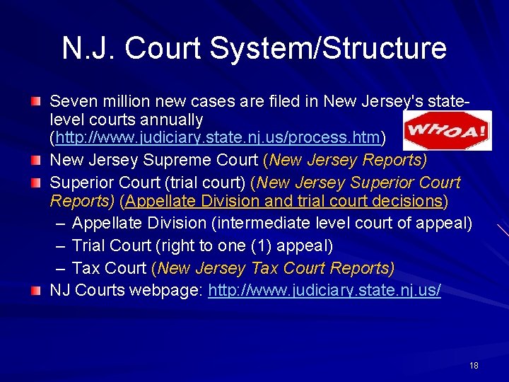 N. J. Court System/Structure Seven million new cases are filed in New Jersey's statelevel