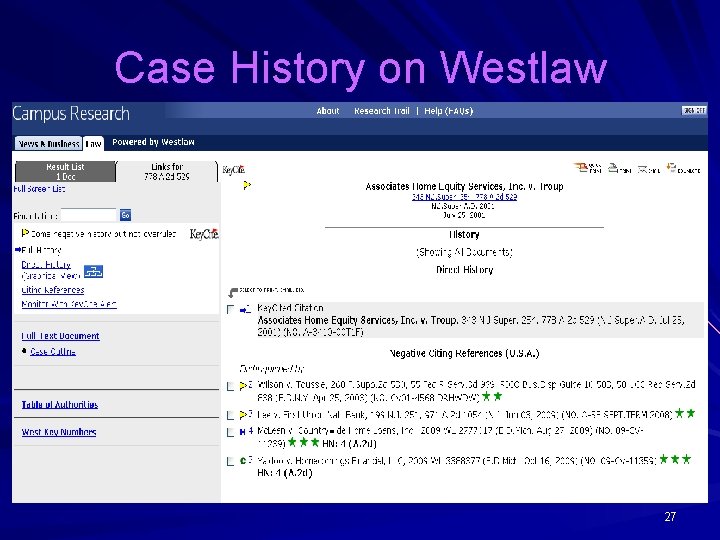 Case History on Westlaw 27 