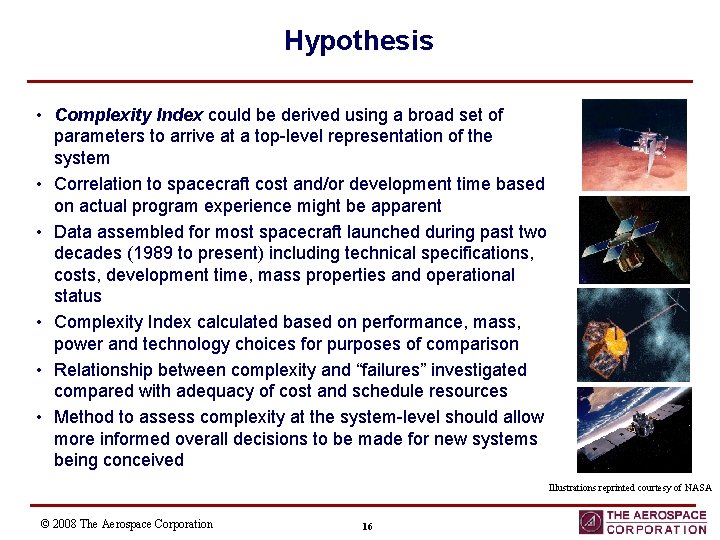 Hypothesis • Complexity Index could be derived using a broad set of parameters to