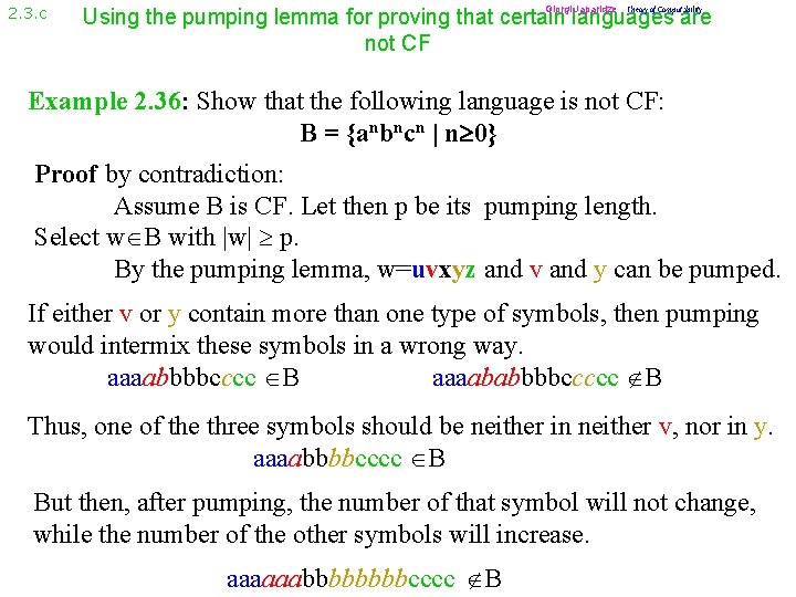 2. 3. c Giorgi Japaridze Theory of Computability Using the pumping lemma for proving