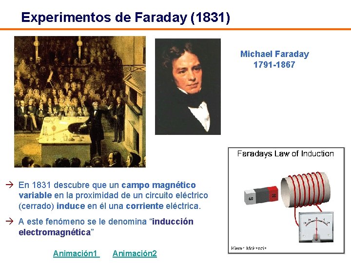 Experimentos de Faraday (1831) Michael Faraday 1791 -1867 à En 1831 descubre que un