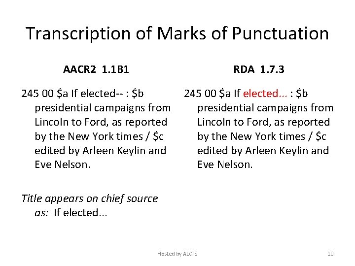 Transcription of Marks of Punctuation AACR 2 1. 1 B 1 RDA 1. 7.