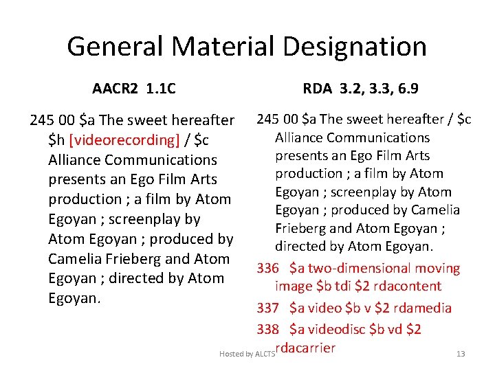 General Material Designation AACR 2 1. 1 C RDA 3. 2, 3. 3, 6.