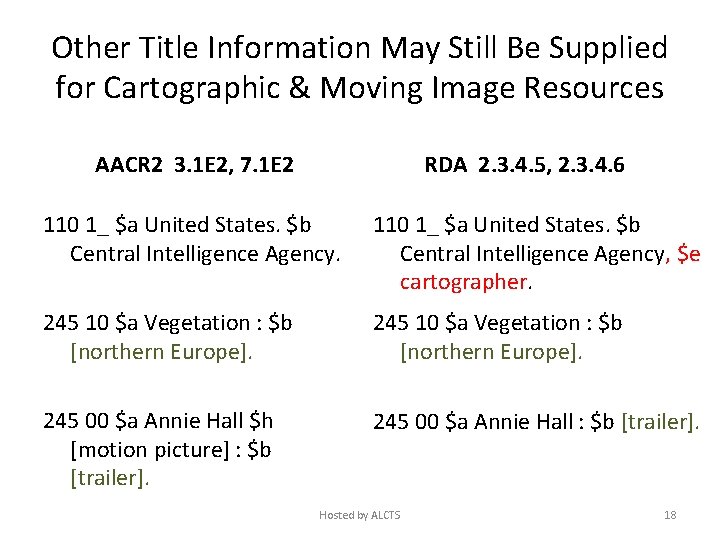 Other Title Information May Still Be Supplied for Cartographic & Moving Image Resources AACR