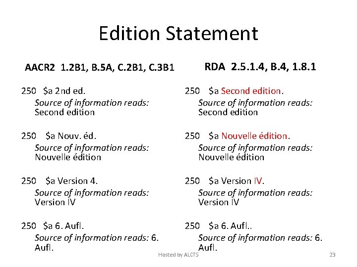 Edition Statement RDA 2. 5. 1. 4, B. 4, 1. 8. 1 AACR 2