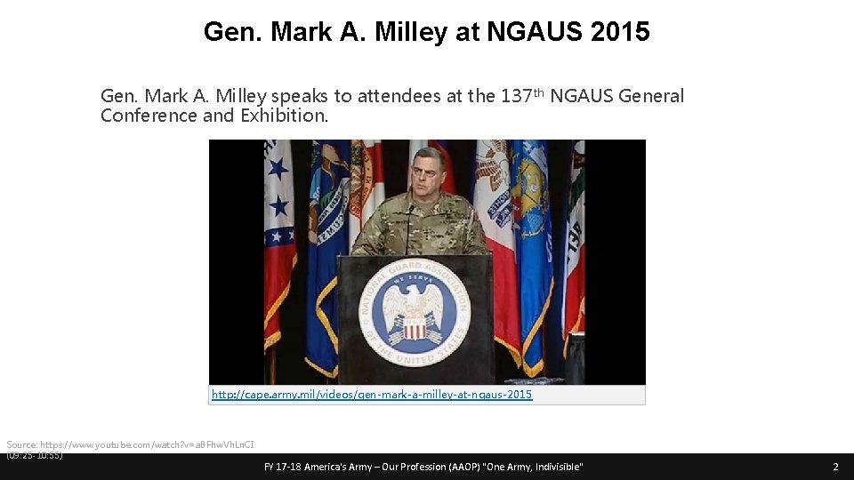 Gen. Mark A. Milley at NGAUS 2015 Gen. Mark A. Milley speaks to attendees