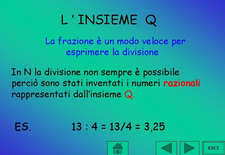 L ’ INSIEME Q La frazione è un modo veloce per esprimere la divisione