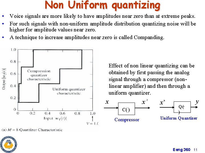 Non Uniform quantizing • Voice signals are more likely to have amplitudes near zero