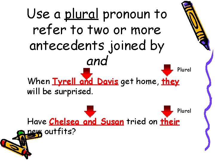 Use a plural pronoun to refer to two or more antecedents joined by and