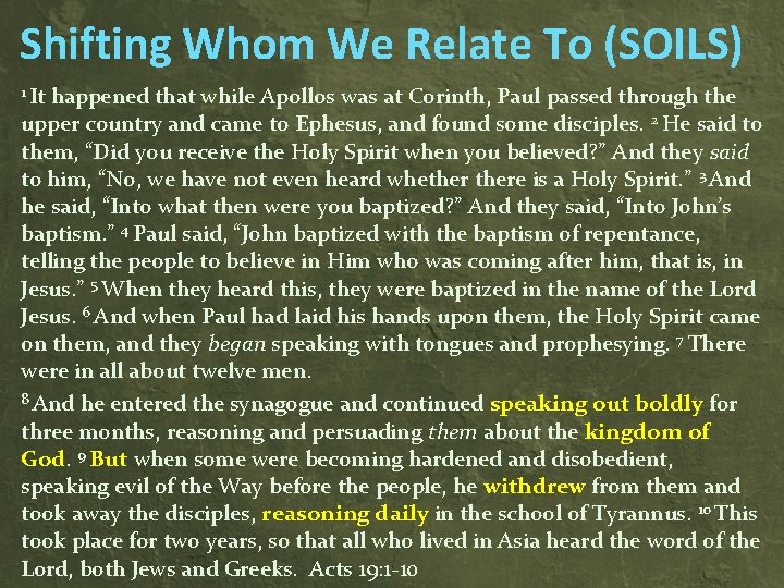Shifting Whom We Relate To (SOILS) 1 It happened that while Apollos was at