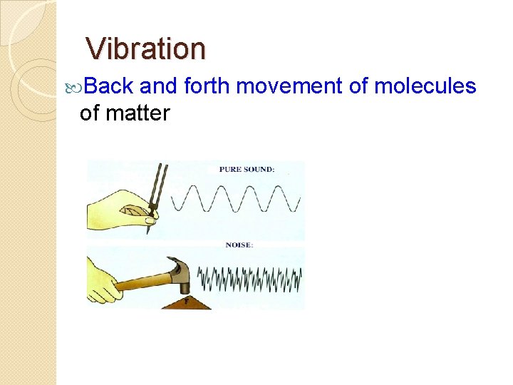 Vibration Back and forth movement of molecules of matter 