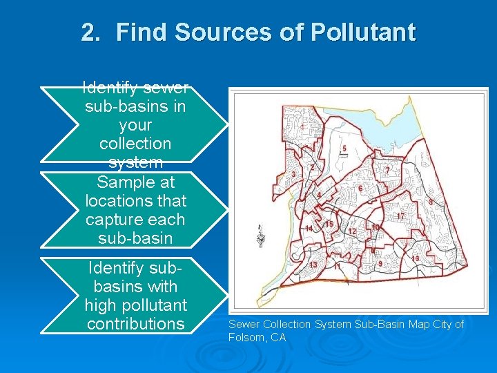 2. Find Sources of Pollutant Identify sewer sub-basins in your collection system Sample at