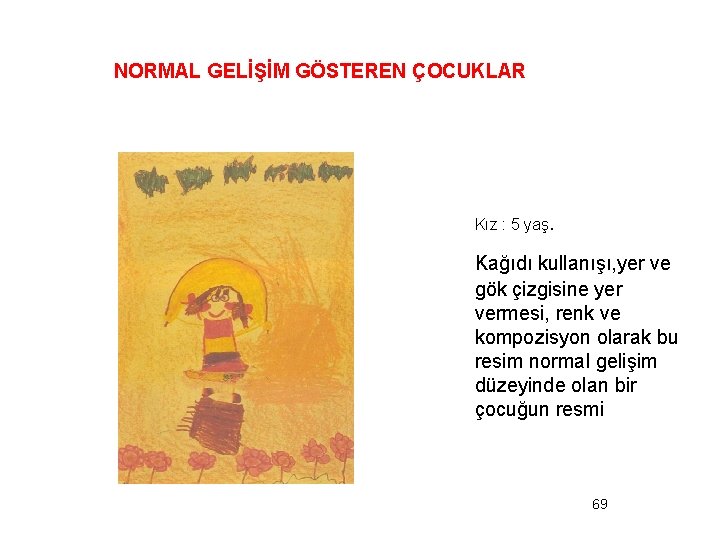 NORMAL GELİŞİM GÖSTEREN ÇOCUKLAR Kız : 5 yaş . Kağıdı kullanışı, yer ve gök