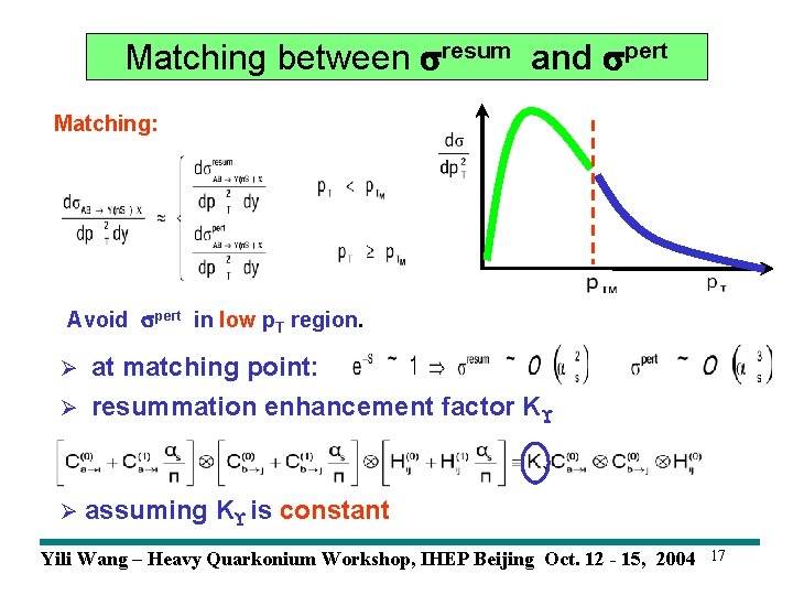 Matching between resum and pert Matching: Avoid pert in low p. T region. Ø