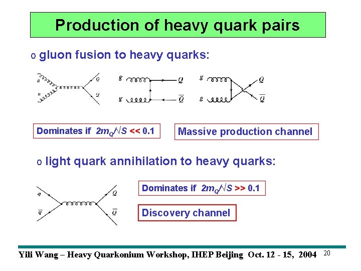 Production of heavy quark pairs o gluon fusion to heavy quarks: Dominates if 2