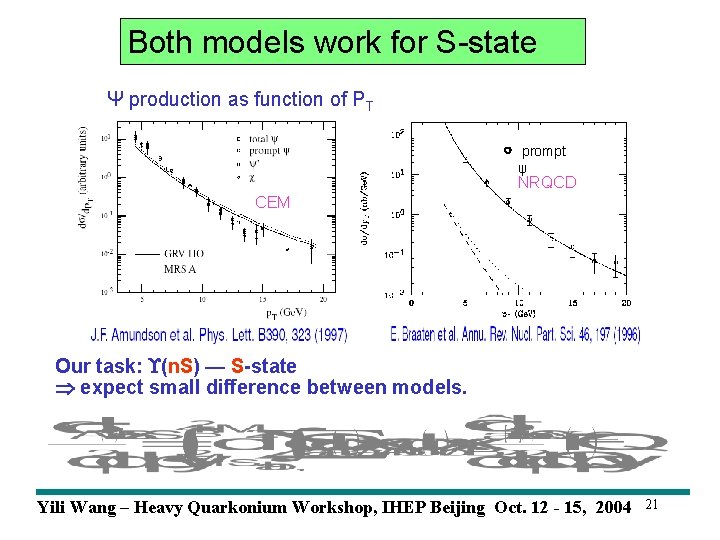 Both models work for S-state Ψ production as function of PT prompt ψ NRQCD