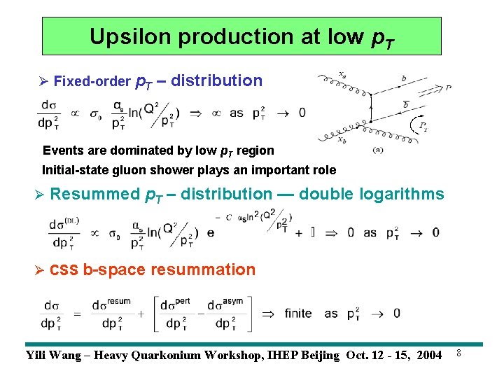 Upsilon production at low p. T Ø Fixed-order p. T – distribution Events are