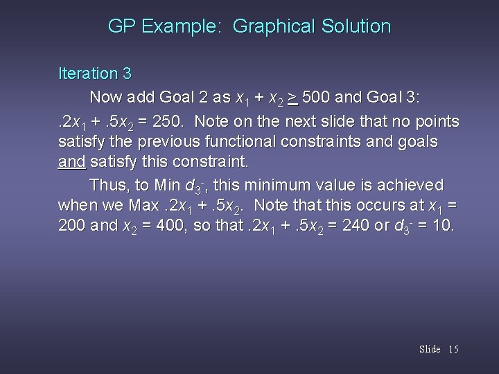 GP Example: Graphical Solution Iteration 3 Now add Goal 2 as x 1 +