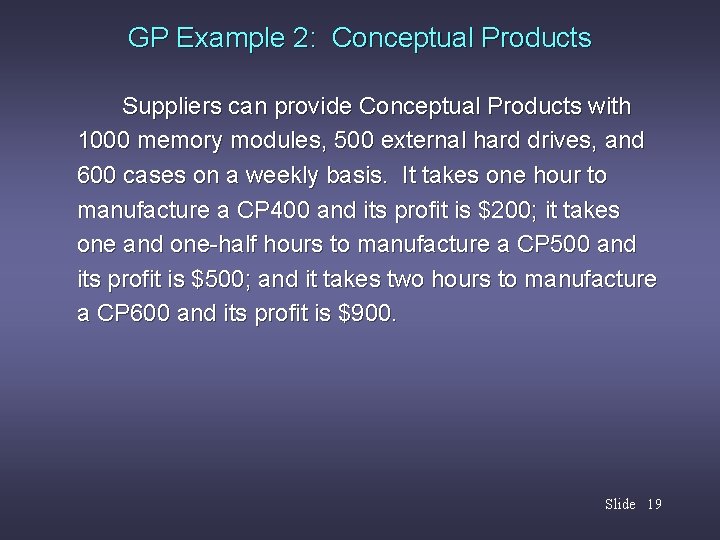 GP Example 2: Conceptual Products Suppliers can provide Conceptual Products with 1000 memory modules,