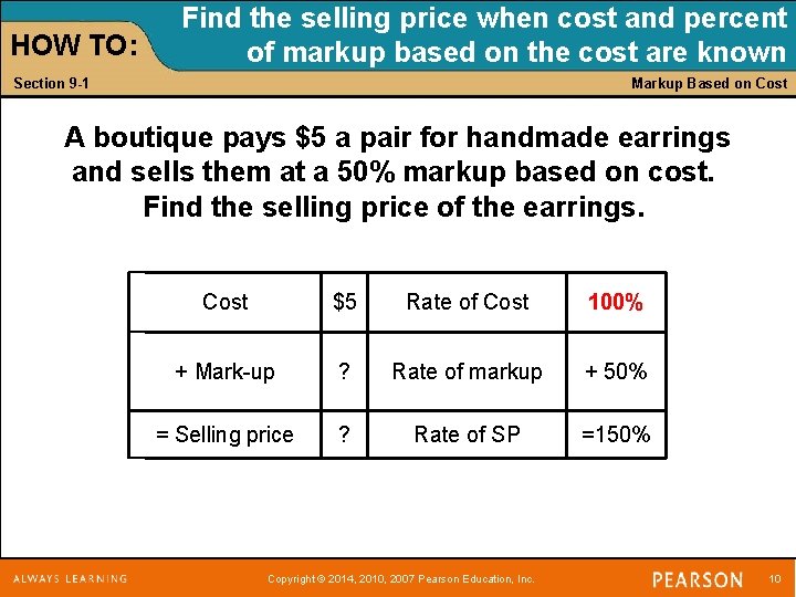 HOW TO: Find the selling price when cost and percent of markup based on