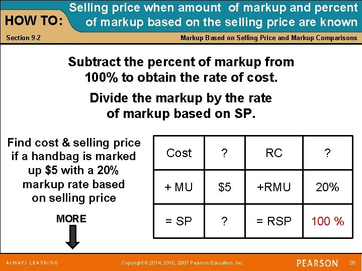 Selling price when amount of markup and percent HOW TO: of markup based on