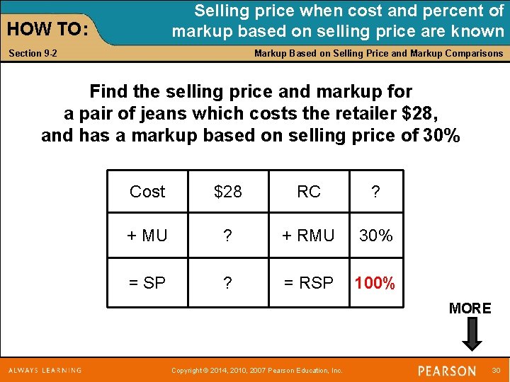 Selling price when cost and percent of markup based on selling price are known