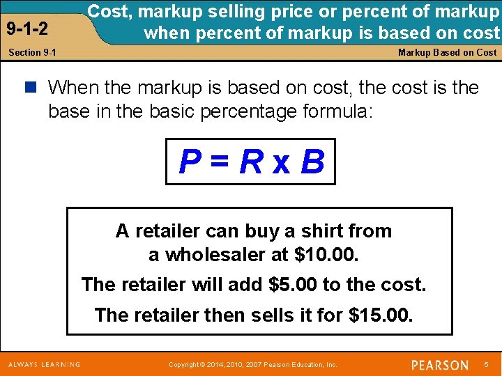 9 -1 -2 Cost, markup selling price or percent of markup when percent of