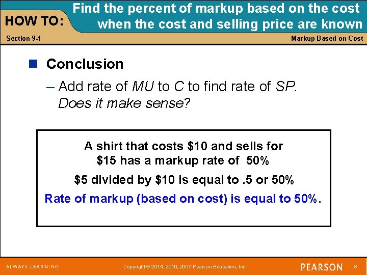Find the percent of markup based on the cost HOW TO: when the cost