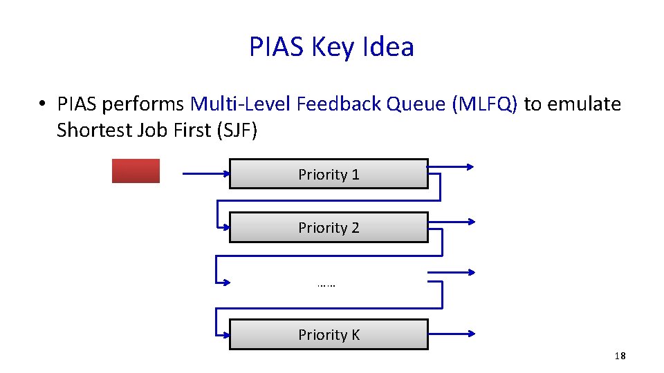 PIAS Key Idea • PIAS performs Multi-Level Feedback Queue (MLFQ) to emulate Shortest Job