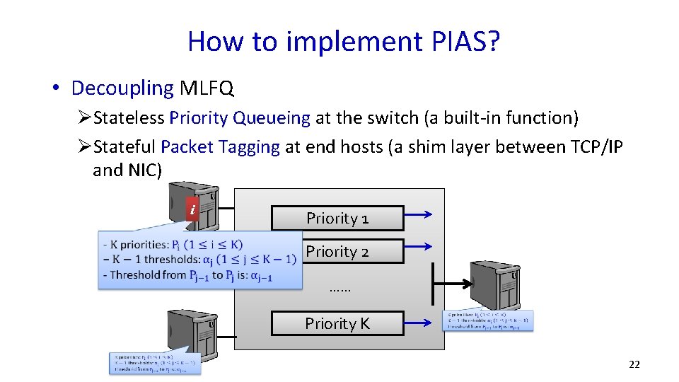 How to implement PIAS? • Decoupling MLFQ ØStateless Priority Queueing at the switch (a