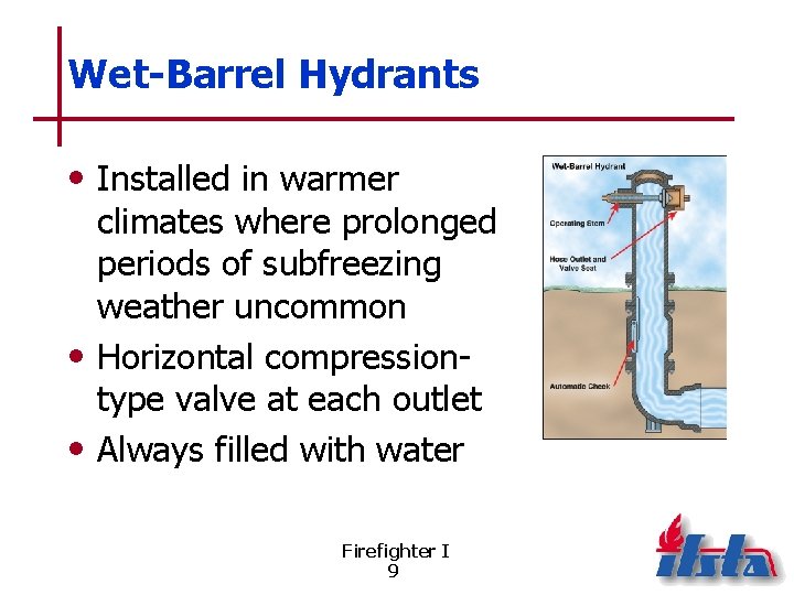 Wet-Barrel Hydrants • Installed in warmer climates where prolonged periods of subfreezing weather uncommon