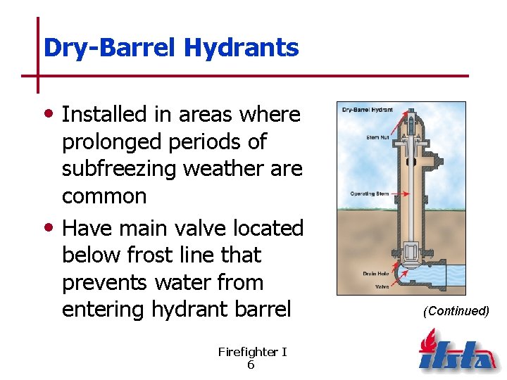 Dry-Barrel Hydrants • Installed in areas where prolonged periods of subfreezing weather are common