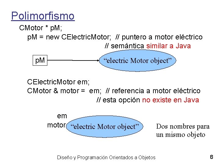 Polimorfismo CMotor * p. M; p. M = new CElectric. Motor; // puntero a