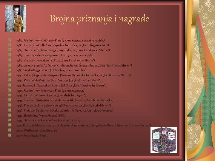 Brojna priznanja i nagrade 1985. Adelbert-von-Chamisso-Preis (glavna nagrada za sabrana dela) 1986. Thaddäus-Troll-Preis (Zapadna