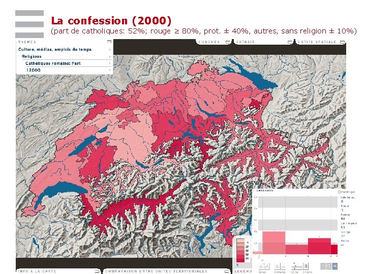 La confession (2000) (part de catholiques: 52%; rouge ≥ 80%, prot. ± 40%, autres,