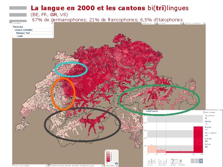 La langue en 2000 et les cantons bi(tri)lingues (BE, FR, GR, VS) 67% de