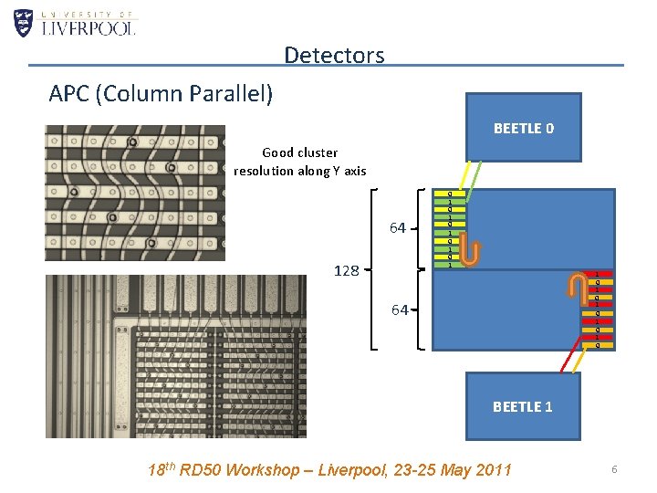 Detectors APC (Column Parallel) BEETLE 0 Good cluster resolution along Y axis 64 128