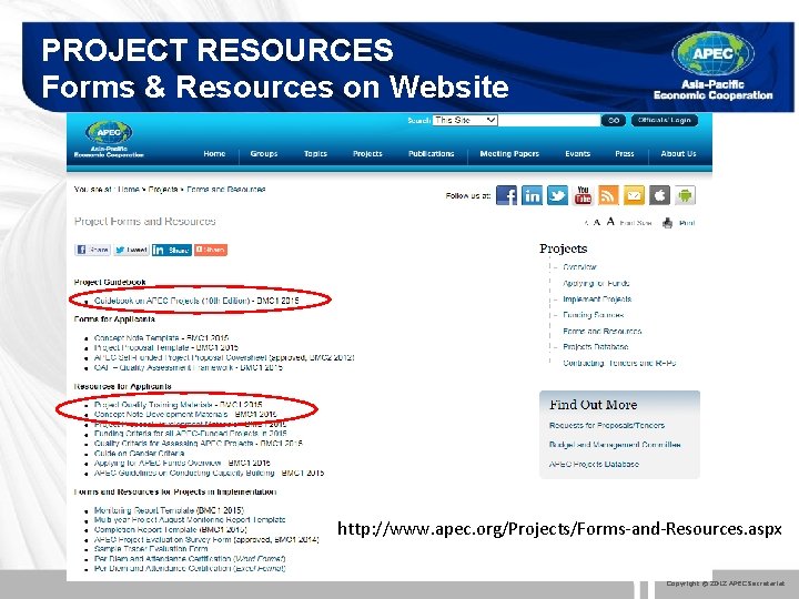 PROJECT RESOURCES Forms & Resources on Website http: //www. apec. org/Projects/Forms-and-Resources. aspx Copyright ©