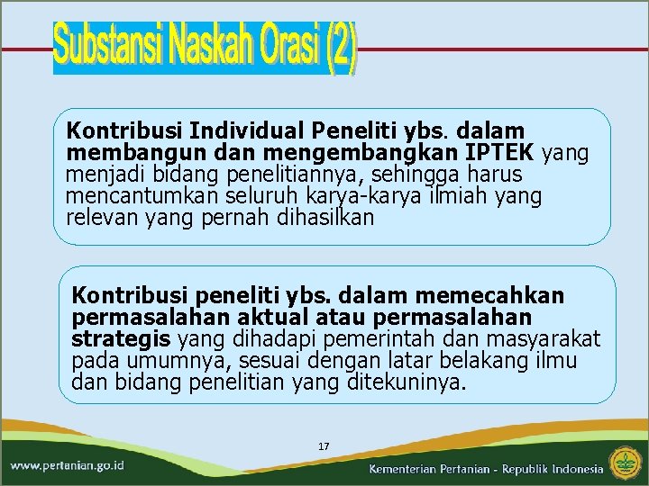 Kontribusi Individual Peneliti ybs. dalam membangun dan mengembangkan IPTEK yang menjadi bidang penelitiannya, sehingga