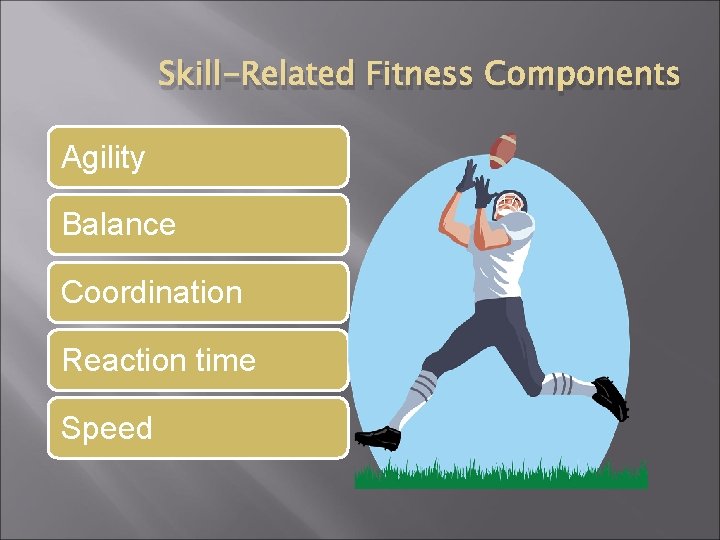 Skill-Related Fitness Components Agility Balance Coordination Reaction time Speed 