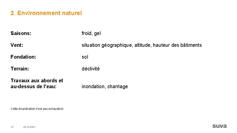 2. Environnement naturel Saisons: froid, gel Vent: situation géographique, altitude, hauteur des bâtiments Fondation: