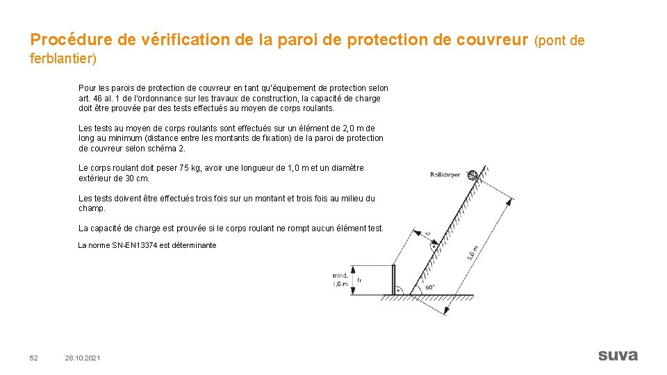 Procédure de vérification de la paroi de protection de couvreur (pont de ferblantier) Pour