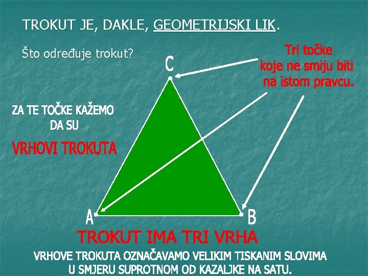 TROKUT JE, DAKLE, GEOMETRIJSKI LIK. Što određuje trokut? 