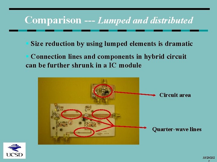Comparison --- Lumped and distributed § Size reduction by using lumped elements is dramatic