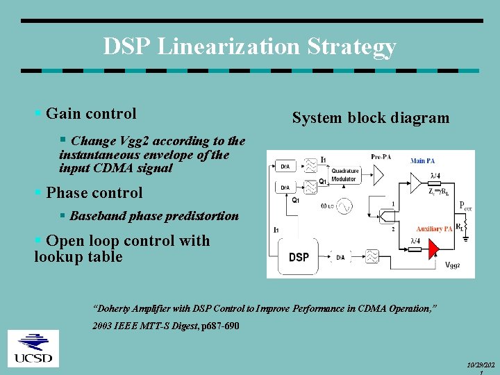 DSP Linearization Strategy § Gain control System block diagram § Change Vgg 2 according
