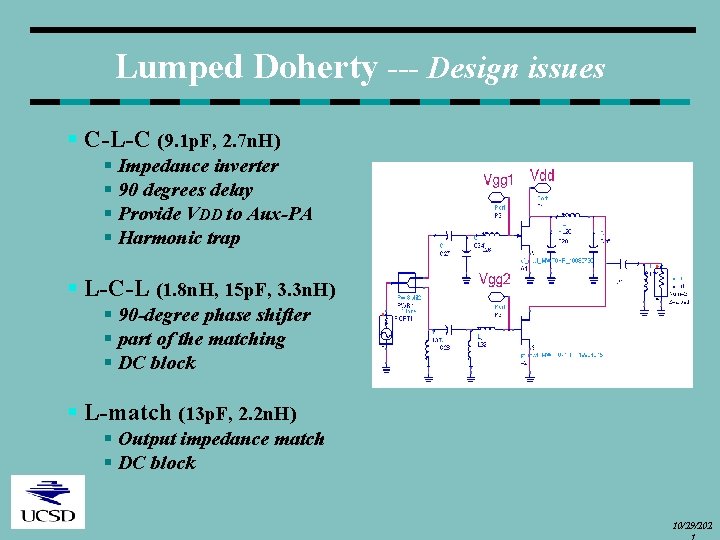 Lumped Doherty --- Design issues § C-L-C (9. 1 p. F, 2. 7 n.