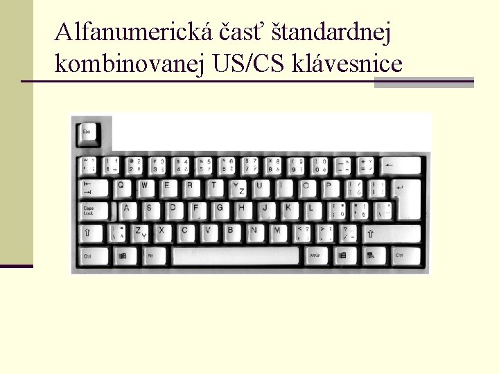 Alfanumerická časť štandardnej kombinovanej US/CS klávesnice 